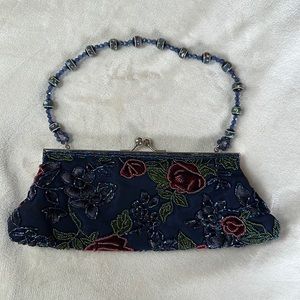 Hand Beaded rose floral Convertible Clutch Purse
